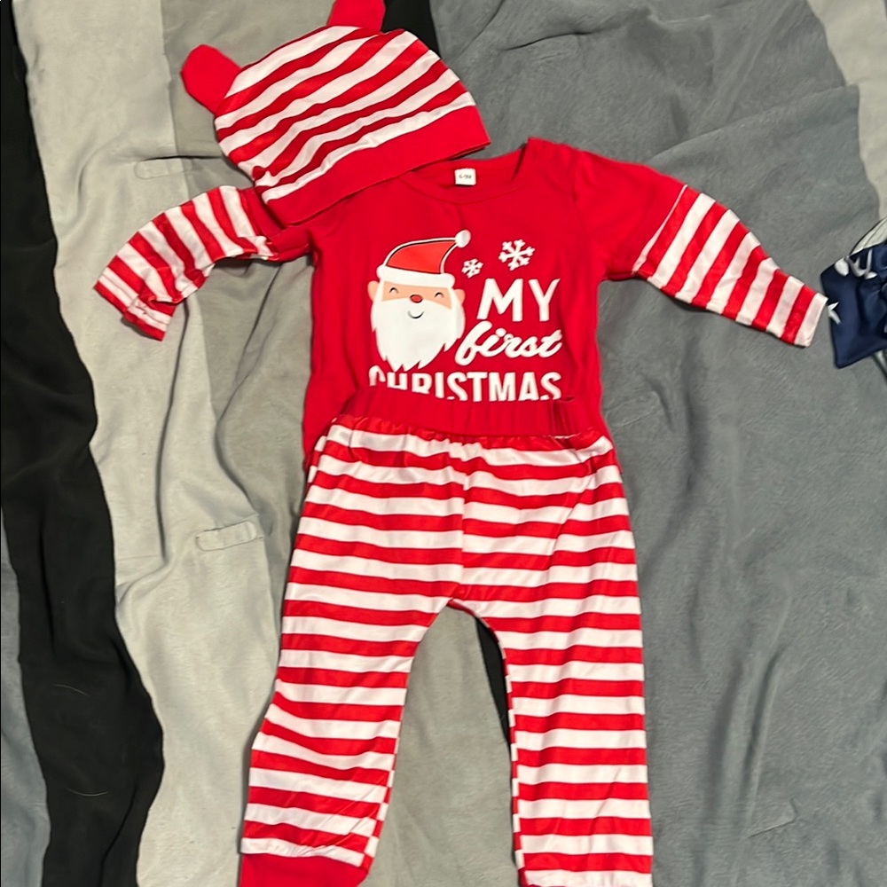 Red and White Striped Kids Christmas One Piece